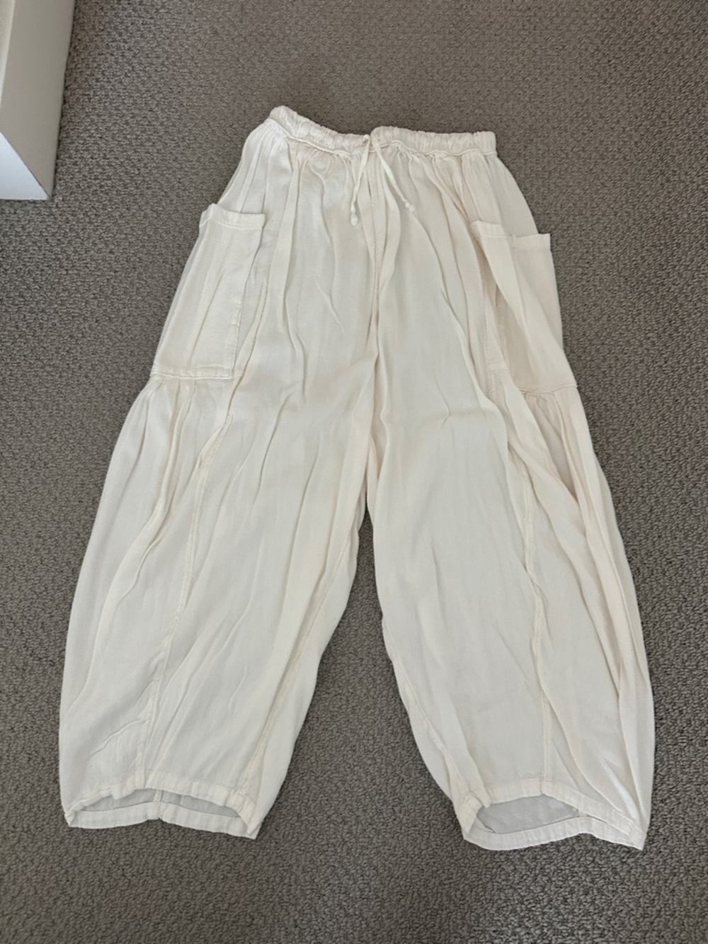 Free People Cream Wide-Leg Drawstring Pants